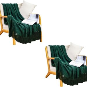 2X Green Diamond Pattern Knitted Throw Blanket Warm Cozy Woven Cover Couch Bed Sofa Home Decor with Tassels