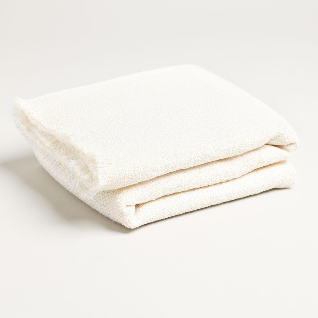 Boucle Home Cream White Woolen Throw Blanket | Large 57\u201D X 70\u201D Inches + 1" Fringe | Acrylic Blend Couch, Sofa, and Bed Blanket | Interior Home Decor Design | Decorative Living Room with Fringe