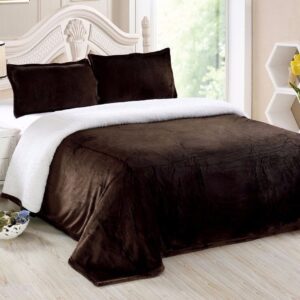Collection Reversible Micro-Mink Sherpa Throw Blanket King, Chocolate