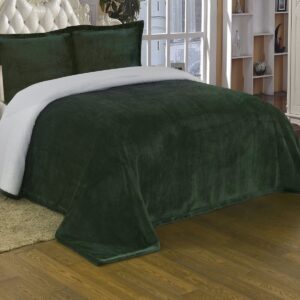 Collection Reversible Micro-Mink Sherpa Throw Blanket King, Hunter Green