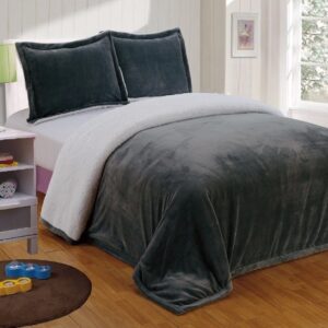 Collection Reversible Micro-Mink Sherpa Throw Blanket Queen, Gray