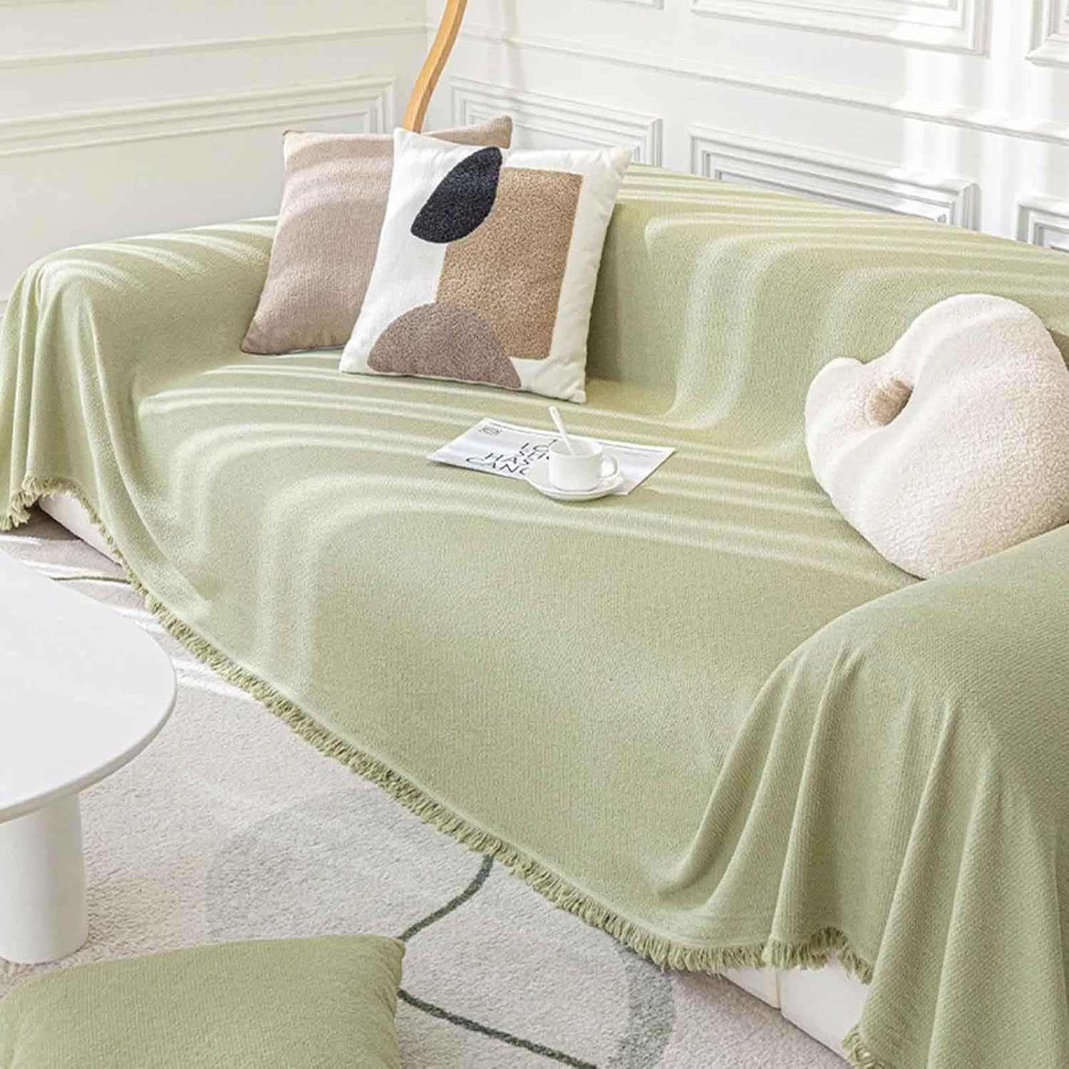 Cotton Knitted Sofa Throw Blanket with Tassels - Large Size for 2 3 4 Seater Couch, Armchair, and Bed - Cozy and Stylish Home Decor Accessory