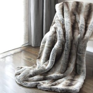 Faux Fur Throw Blanket Plush Velvet Fox Lynx Gray Mink Chinchilla X-Long