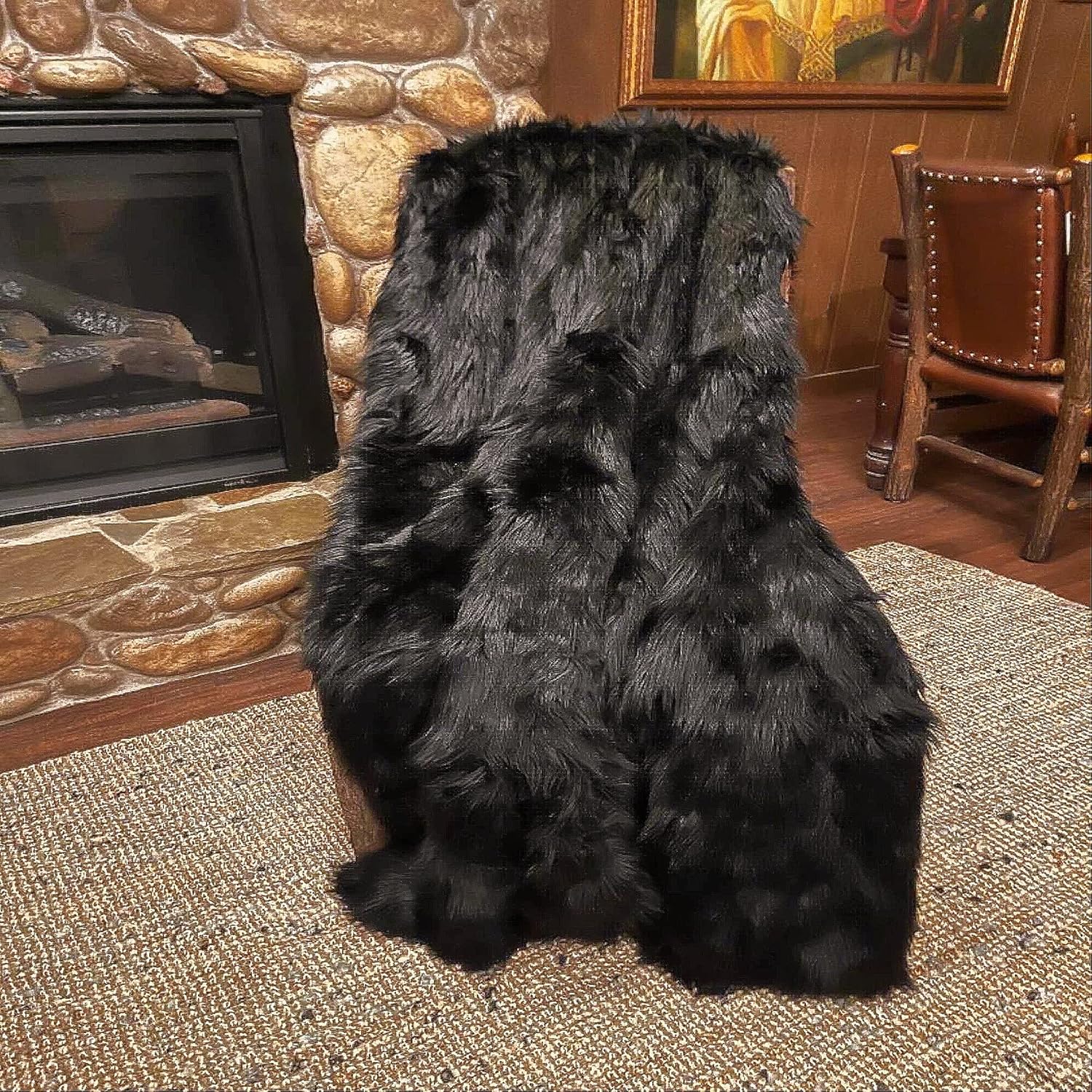 Fur Accents Faux Fur Throw Blanket Minky Cuddle Lining 3'x5' White i##e##s: Plush ^^ Soft Fur ^^ Shaggy ^^ Shag ^^ Black Bear ^^ Hand Made ^^ USA ^^ to Order ^^ Bedspread ^^ Comforter :i##e##s