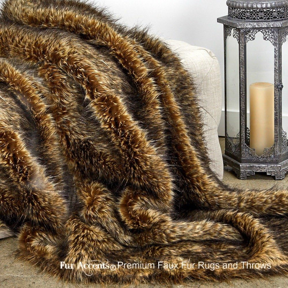 Fur Accents Sumptuous Luxury Faux Fur Throw Blanket - Designer Quality Made in America (58''x60'', Tawny Wolf)