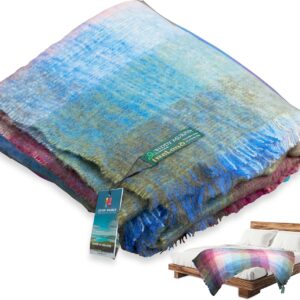 Genuine Irish Angora Mohair Wool Throw Blanket 72"x54" Inches Plaid Multicolor i##e##s: Super Soft Feel ^^ Warmth ^^ Traditional Celtic Style ^^ Imported from Ireland :i##e##s