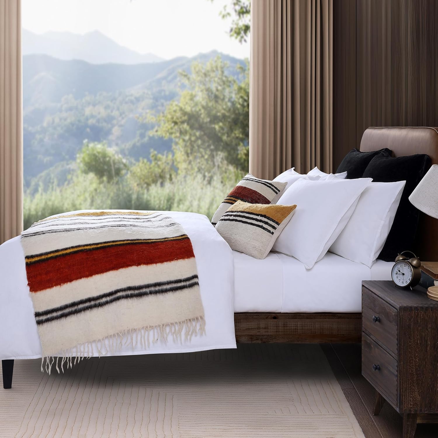 HiEnd Accents Solola Blanket 50x60 inch Natural Yellow Red Black Wool Southwestern Striped