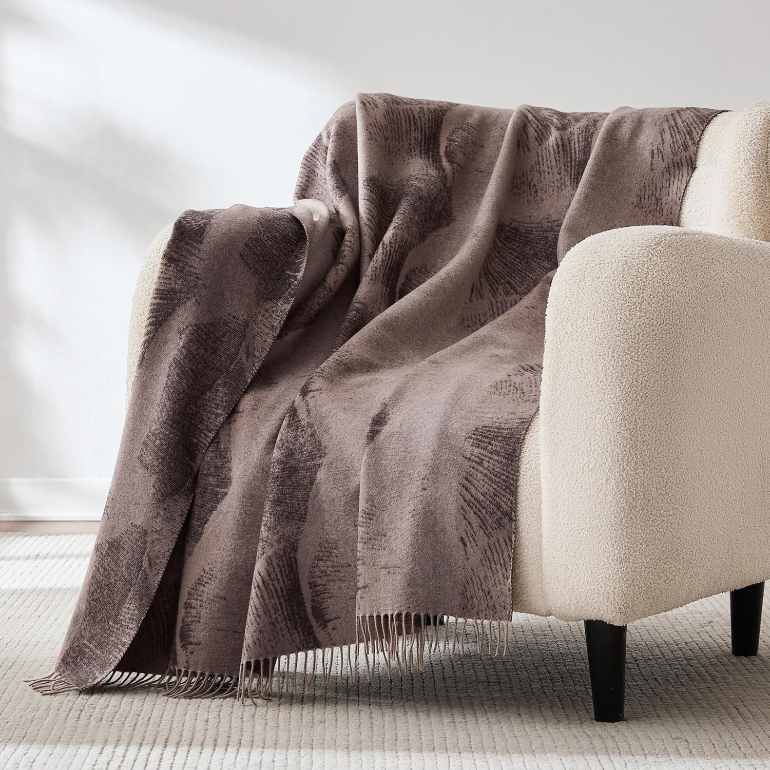 Lush Decor x Chuks Collins Mycelium Dream Throw Blanket Single 60" W x 70" L Dusty Pink - Cozy Wool Blanket - Pink Throw - Super Soft Blanket for Bed, Couch, or Chair