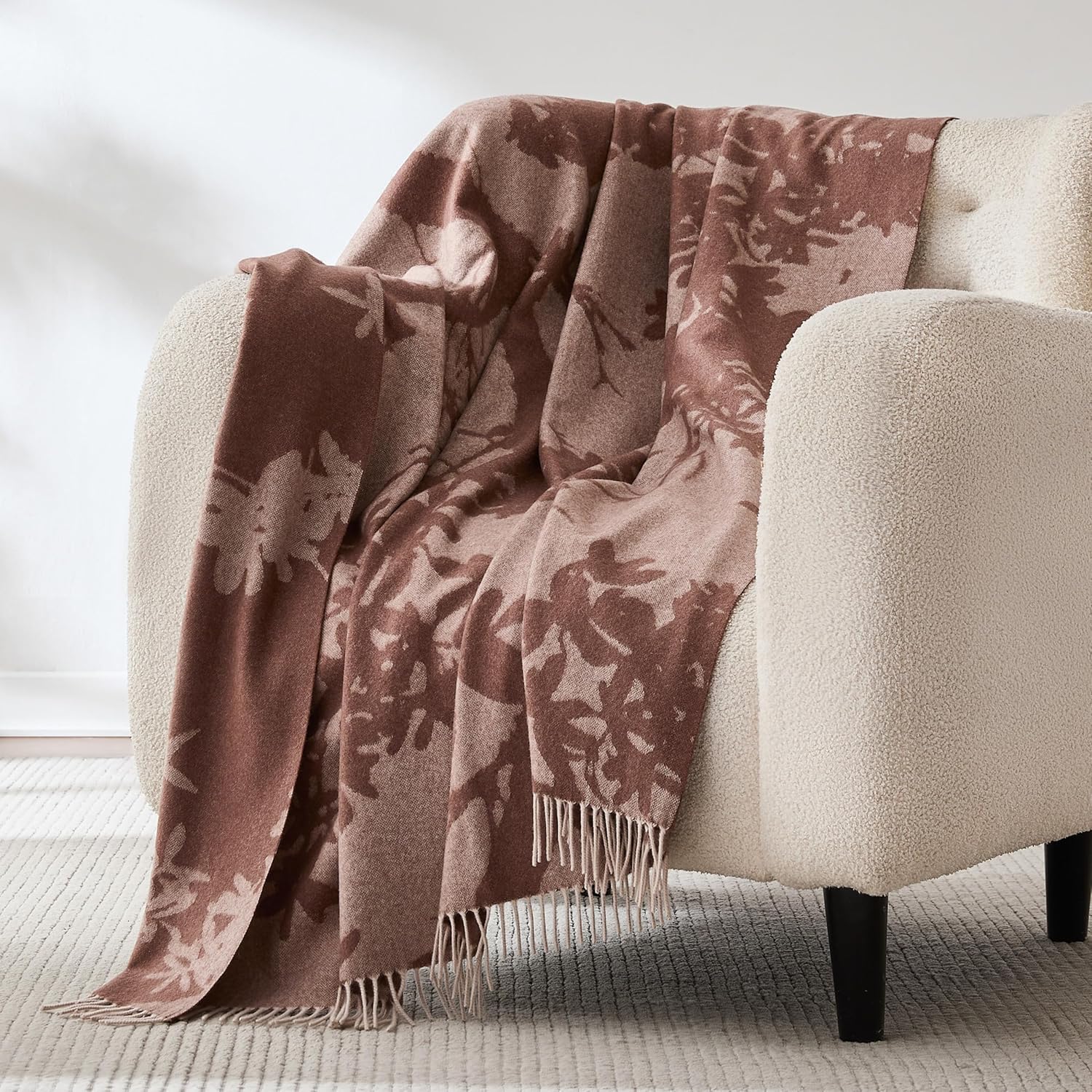 Lush Decor x Chuks Collins Sylvan Drift Throw Blanket Single 60" W x 70" L Brown - Cozy Wool Blanket - Botanical Throw - Super Soft Blanket for Bed, Couch, or Chair