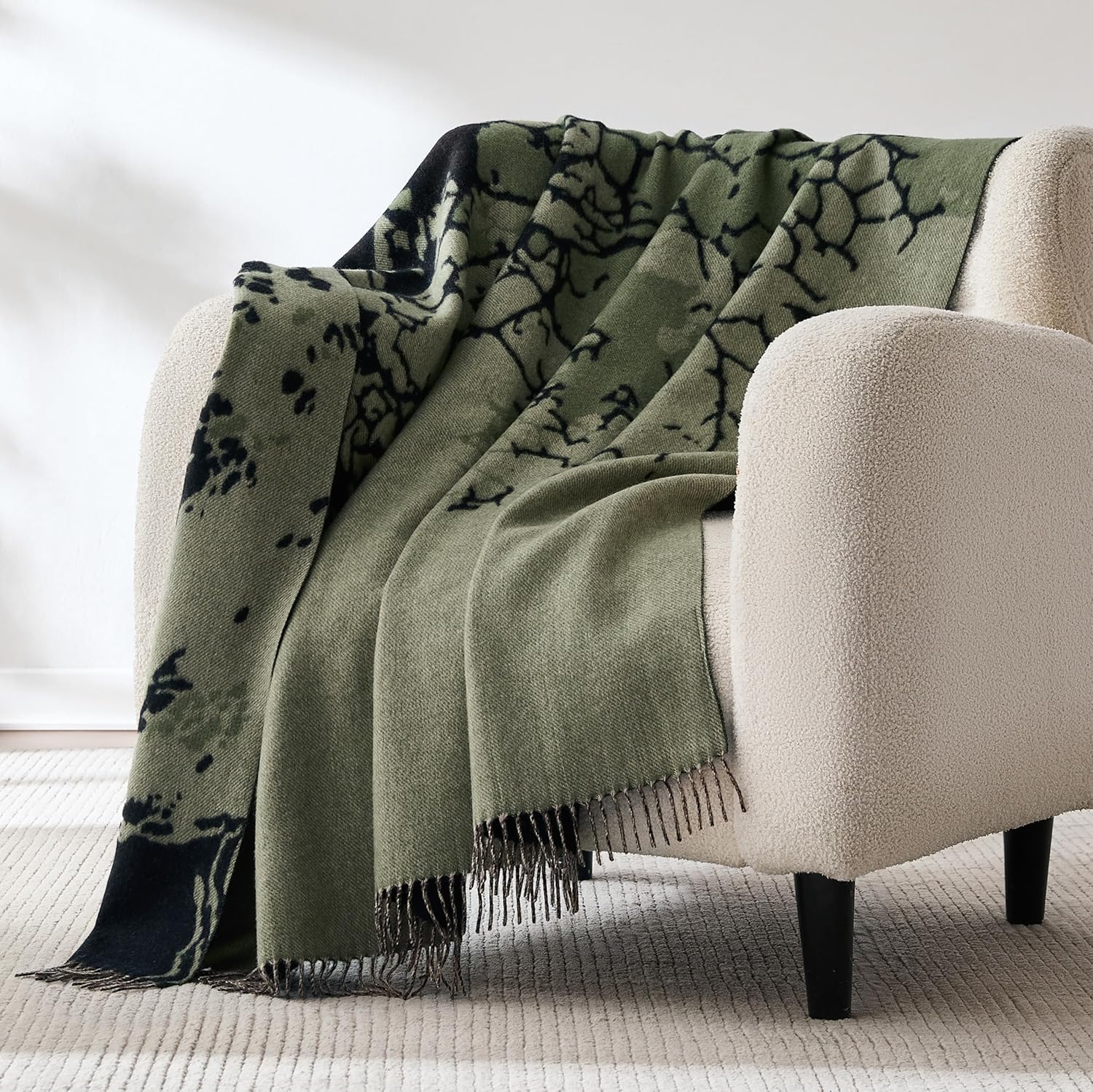 Lush Decor x Chuks Collins Threaded Roots Throw Blanket Single 60" W x 70" L Green - Cozy Wool Blanket - Green Throw - Super Soft Blanket for Bed, Couch, or Chair