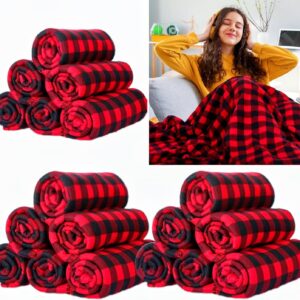 Moukeren 48 Pcs Buffalo Plaid Throw Blanket Bulk, 59 x 47 Inch Fleece Bed Throw Winter Warm Lightweight Blankets Soft Plush Plaid Blanket Bulk for Bed Couch Sofa Office or Homeless Gifts (Red,Black)