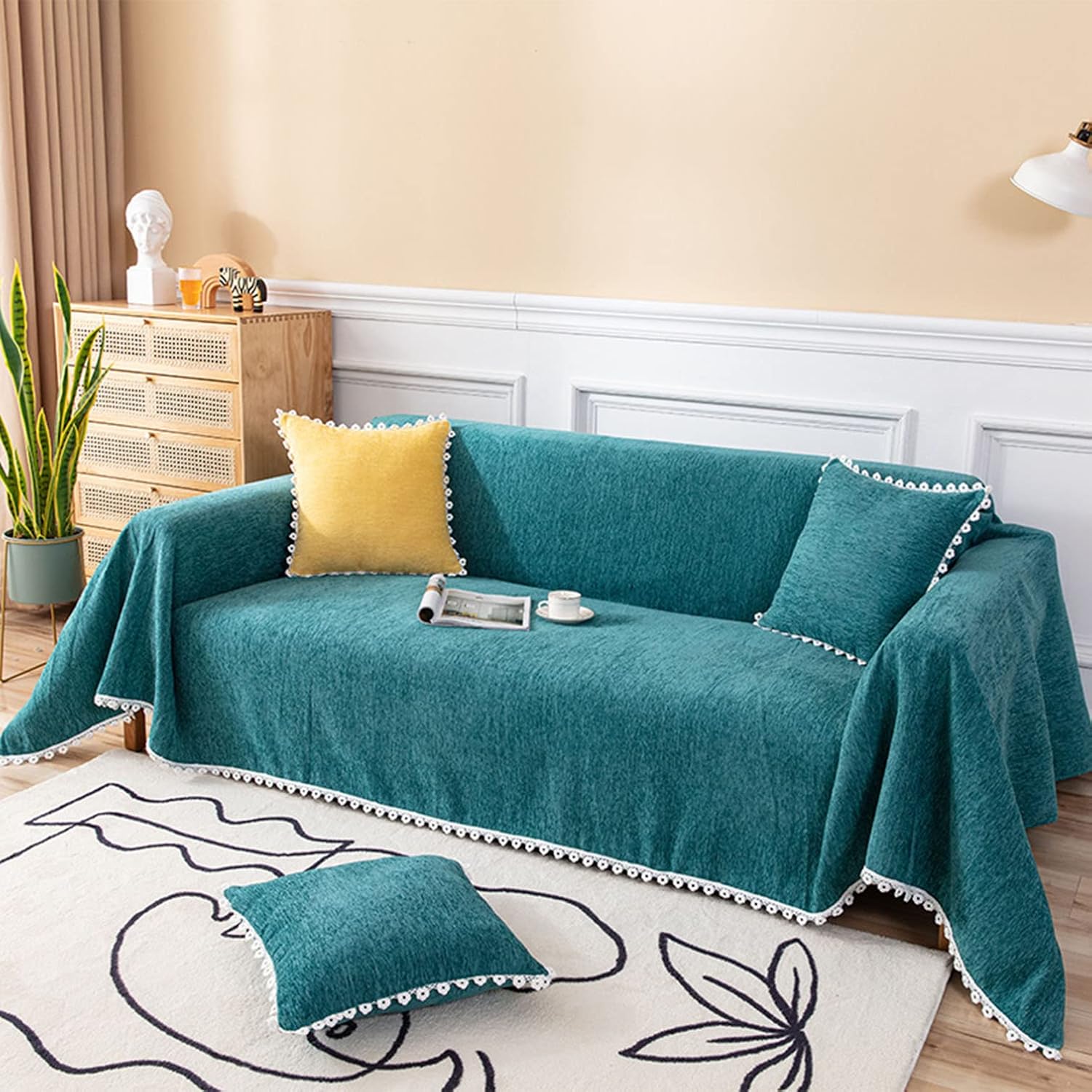 Premium Bedspread Blanket Sofa Throw Super Soft Sofa Cover for Bed and Couch Travel Furniture Protector Sofa Slipcovers Large Throw for Sofa-Dark green-110cmx160cm